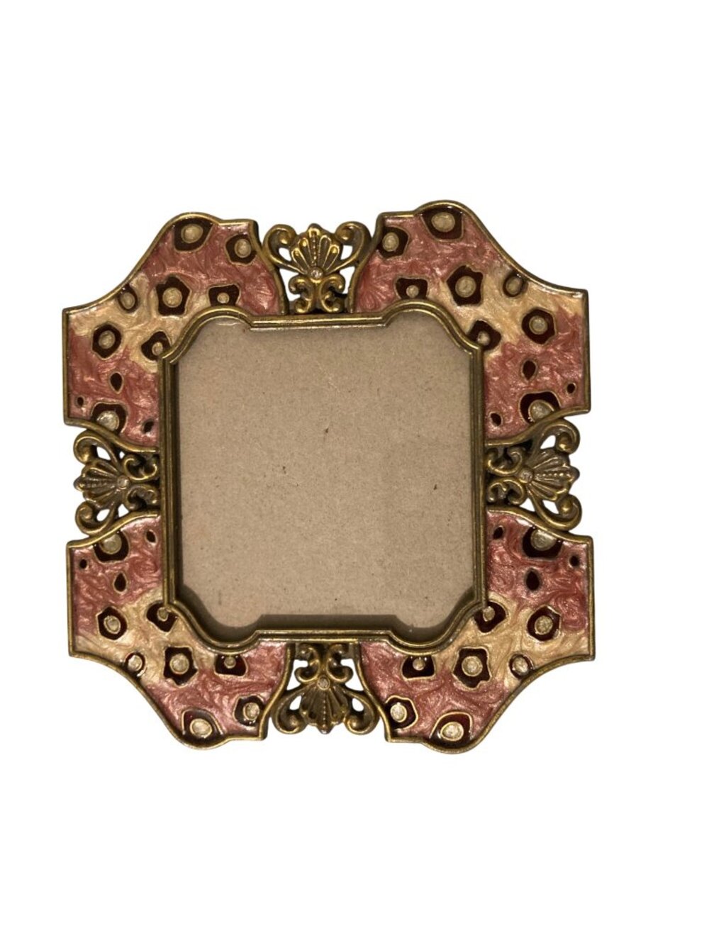 Vintage Collette ET Cia Pink Enameled Czech Crystals Miniature 3x3 Photo Frame